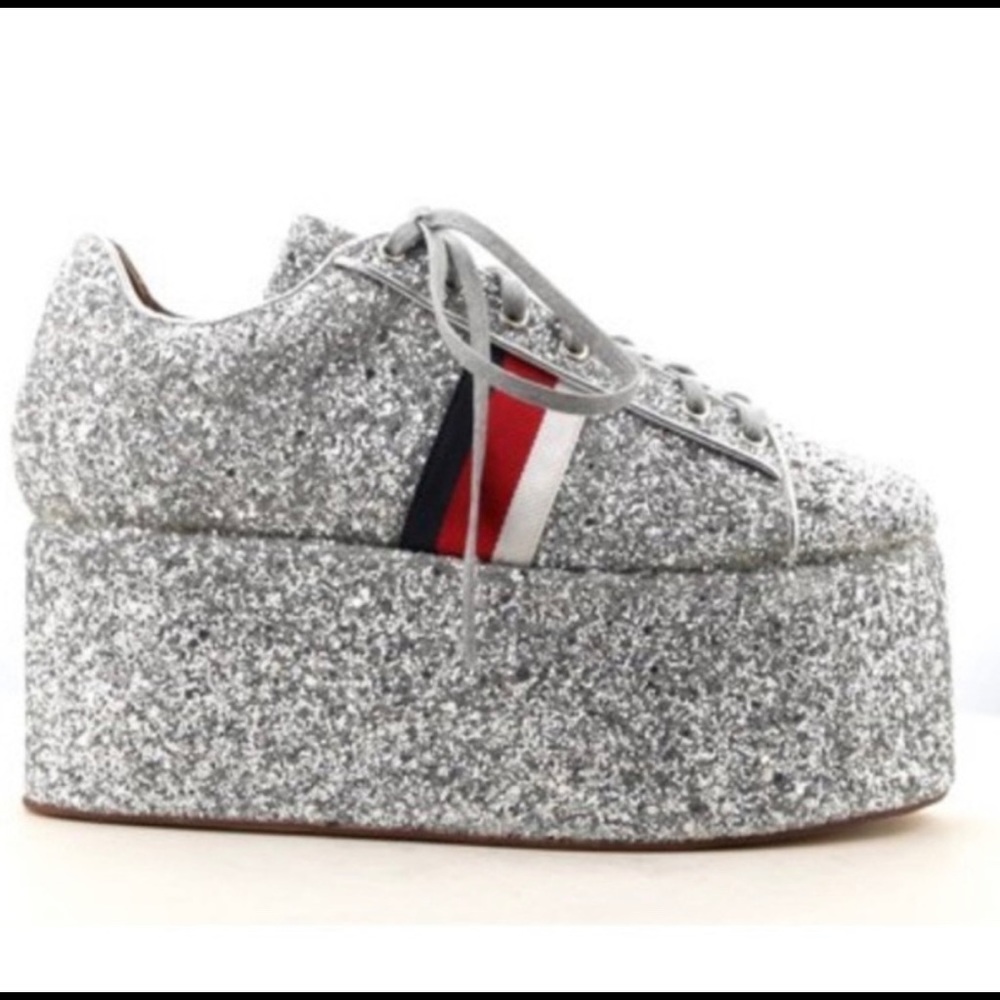 Dolls Kill Silver Sparkle Platform Sneakers